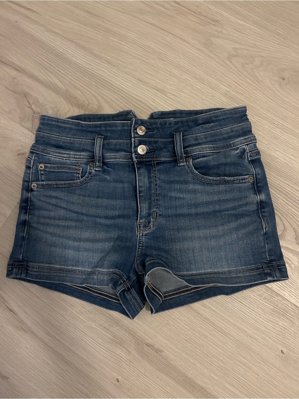 American Eagle Outfitters Double-Button Dark Blue Denim Shorts